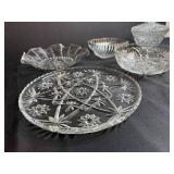 Collection of Vintage Pressed Glass Decorative Dishes and Bell