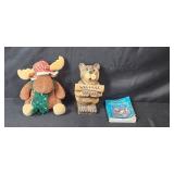 Gund Igor Plush Moose, Bear Welcome Figurine, and Birds of Minnesota Field Guide Book