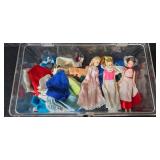 Collection of Vintage Dolls, Doll Clothes, Embroidery Thread, and Threshold Bedding