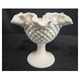 Set of 5 Fenton Hobnail Milk Glass Vases and Basket