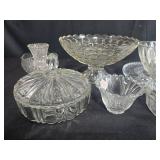 Collection of Vintage Pressed Glass Dishes, Bowls, and Candy Dish