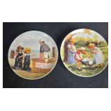 Kitchen Decor Lot with Watermelon Pitcher, Glass Cake Stand, and 2 Jeanne Down Collector Plates