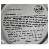 Kitchen Decor Lot with Watermelon Pitcher, Glass Cake Stand, and 2 Jeanne Down Collector Plates