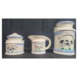 Vintage Cow-Themed Ceramic Kitchen Set with Utensils and Strawberry Timer