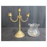 Brass 3-Arm Candelabra with Glass Hurricane Shade