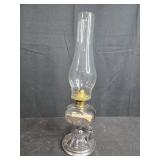 Antique Glass Oil Lamp and Small Brown Crock Jug