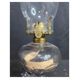 Antique Glass Oil Lamp and Small Brown Crock Jug