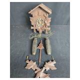 Antique 8-Day German Black Forest Cuckoo Clock with Wooden Leaf Motif Parts - untested
