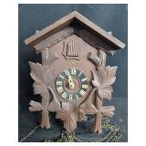 Antique 8-Day German Black Forest Cuckoo Clock with Wooden Leaf Motif Parts - untested