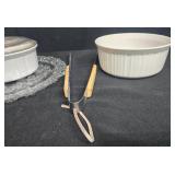 Kitchenware Set with Stainless Pot, Depression Glass Dishes (one Green), Ceramic Bakeware, and Utensils