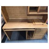 54-Inch Medium Oak Computer Desk with Hutch and Storage Drawers