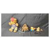 Vintage Toy Lot: Plush Bear, Pull Toys, Hot Wheels Sunglasses, Figurines, and Doll