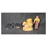 Vintage Toy Lot: Plush Bear, Pull Toys, Hot Wheels Sunglasses, Figurines, and Doll