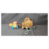 Vintage Toy Lot: Plush Bear, Pull Toys, Hot Wheels Sunglasses, Figurines, and Doll