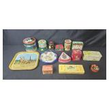 Collection of Vintage Decorative and Holiday Tin Containers and Tray