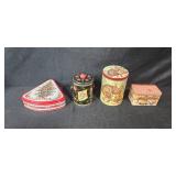 Collection of Vintage Decorative and Holiday Tin Containers and Tray