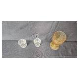 Set of 4 Green Glass Goblets, 1 Amber Goblet, and 2 Small Clear Glasses