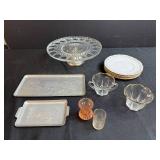 Vintage Glass Dessert Set with Plates, Cake Stand, Trays, and Serving Pieces