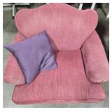 Plum Colored Oversized Plush Armchair with Decorative Pillow