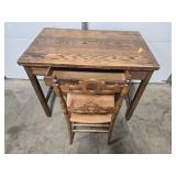 Wooden Writing Desk with Drawer and Vintage Chair Set