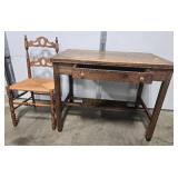 Wooden Writing Desk with Drawer and Vintage Chair Set
