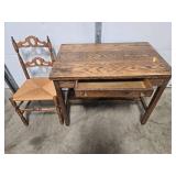 Wooden Writing Desk with Drawer and Vintage Chair Set