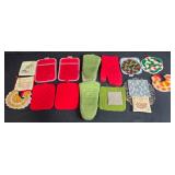 Collection of Vintage Pot Holders and Oven Mitts Assorted Styles