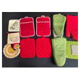 Collection of Vintage Pot Holders and Oven Mitts Assorted Styles