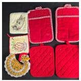 Collection of Vintage Pot Holders and Oven Mitts Assorted Styles