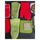Collection of Vintage Pot Holders and Oven Mitts Assorted Styles
