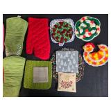 Collection of Vintage Pot Holders and Oven Mitts Assorted Styles