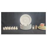 Williams-Sonoma Pantry Essentials Dinner Plates, Chicken Napkin Rings, Salt & Pepper Shakers, and Pastel Dish Set - display not inc