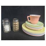 Williams-Sonoma Pantry Essentials Dinner Plates, Chicken Napkin Rings, Salt & Pepper Shakers, and Pastel Dish Set - display not inc