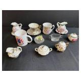 Collection of Vintage Miniature China Creamers, Cups, Sugar Bowls, and Glass Dishes Inc Norcrest