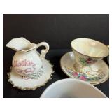Collection of Vintage Miniature China Creamers, Cups, Sugar Bowls, and Glass Dishes Inc Norcrest