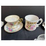 Collection of Vintage Miniature China Creamers, Cups, Sugar Bowls, and Glass Dishes Inc Norcrest