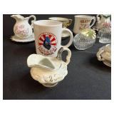Collection of Vintage Miniature China Creamers, Cups, Sugar Bowls, and Glass Dishes Inc Norcrest