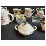 Collection of Vintage Miniature China Creamers, Cups, Sugar Bowls, and Glass Dishes Inc Norcrest