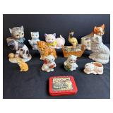 Collection of Cat Figurines and Decorative Tin