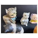 Collection of Cat Figurines and Decorative Tin
