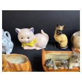 Collection of Cat Figurines and Decorative Tin