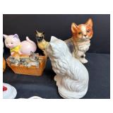 Collection of Cat Figurines and Decorative Tin