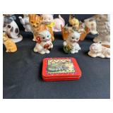Collection of Cat Figurines and Decorative Tin