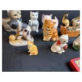 Collection of Cat Figurines and Decorative Tin