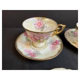 Set of 6 Vintage Porcelain Teacups and Saucers with Floral Designs Inc Belleek