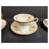 Set of 6 Vintage Porcelain Teacups and Saucers with Floral Designs Inc Belleek