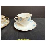 Set of 6 Vintage Porcelain Teacups and Saucers with Floral Designs Inc Belleek