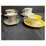 Set of 6 Vintage Porcelain Teacups and Saucers with Floral Designs Inc Belleek