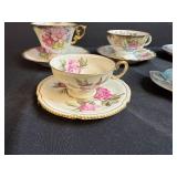 Set of 6 Vintage Porcelain Teacups and Saucers with Floral Designs Inc Belleek