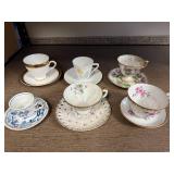 Collection of 6 Vintage Porcelain and Fine China Teacup and Saucer Sets Inc Rosina & Lefton